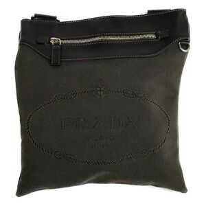 PRADA Logo Jacquard Shoulder Bag Brown Black